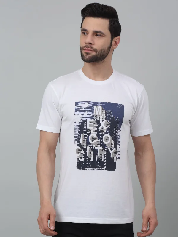 Men's White  Round neck Half Sleeve T-Shirt with Typographic print