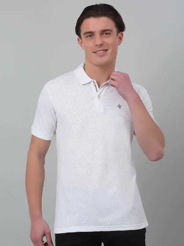 Men's White  Polo neck Half Sleeve T-Shirt