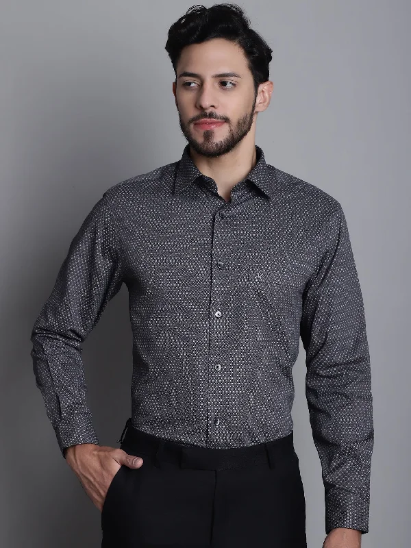 Men's Black Party Geometric Ditsy print Full Sleeve Shirt