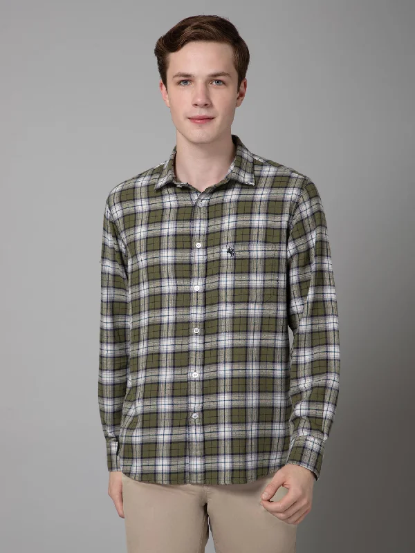 Men's Green Casual Brushed Medium Checks Full Sleeve Shirt