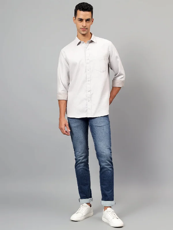 Men's Beige Self Design Casual Full Sleeves Shirt