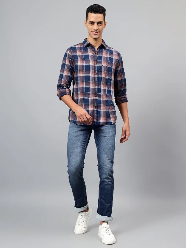 Men's Blue Checked Casual Full Sleeves Shirt