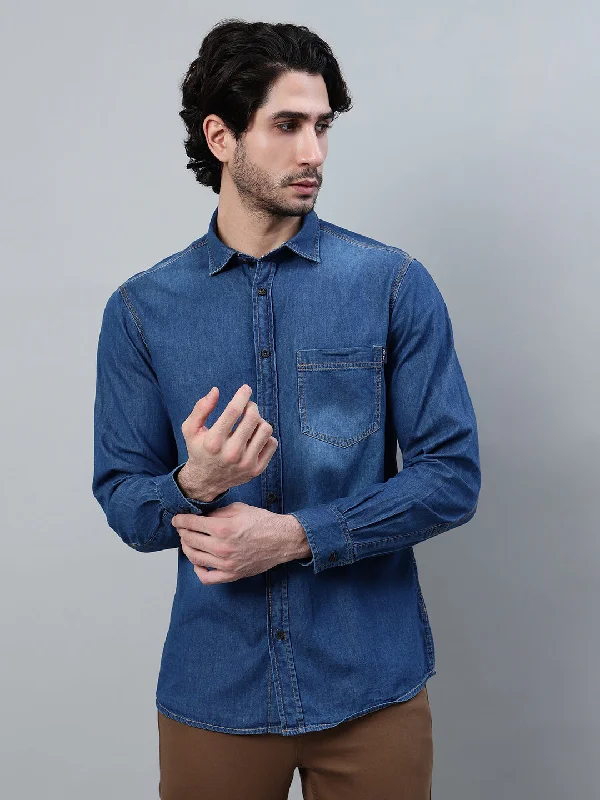 Men's Blue Solid Full Sleeve Casual Shirt