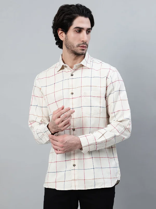 Men's Cream Checkered Full Sleeve Casual Shirt