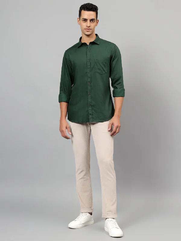 Men's Green Solid Full Sleeves Casual Shirt