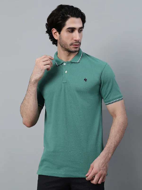 Men's Green Solid Polo Neck Half Sleeve T-shirt