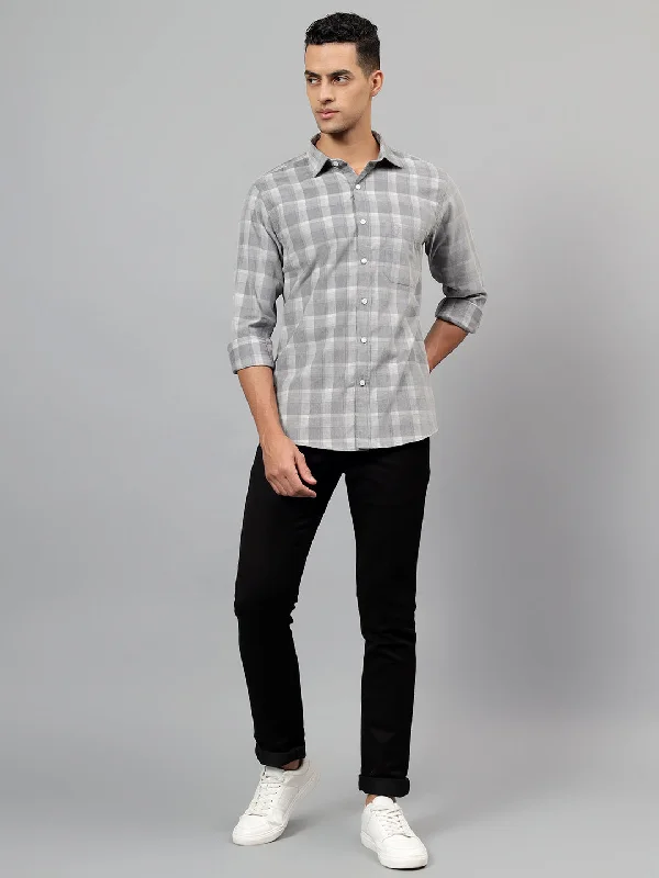 Men's Grey Checked Casual Full Sleeves Shirt