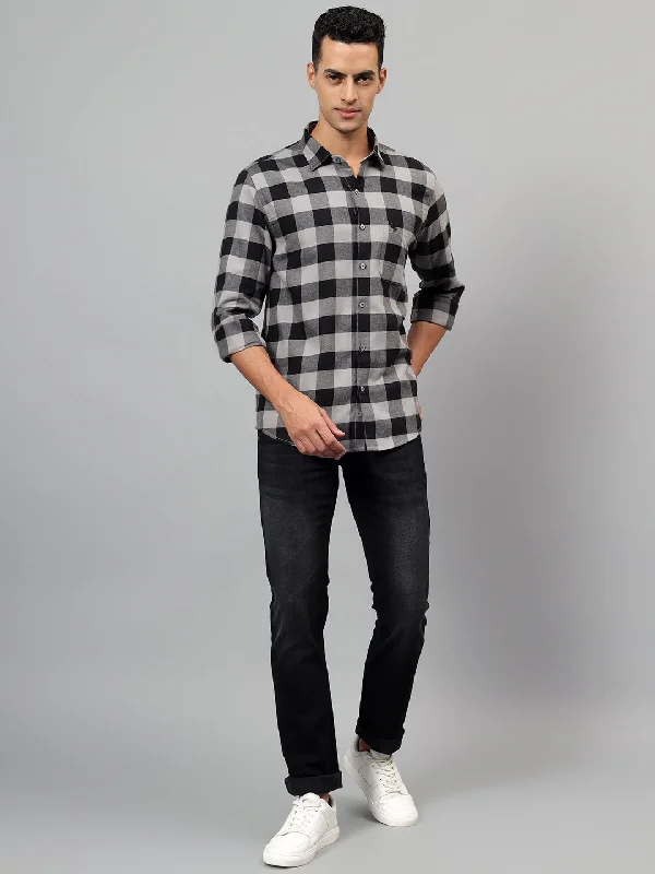 Men's Grey Checked Casual Full Sleeves Shirt