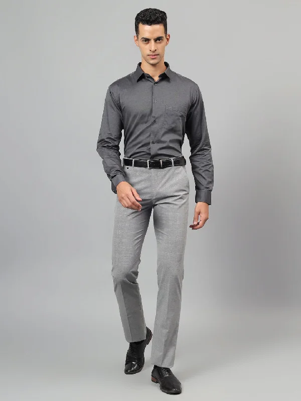 Men's Grey Self Design Full Sleeves Formal Shirt