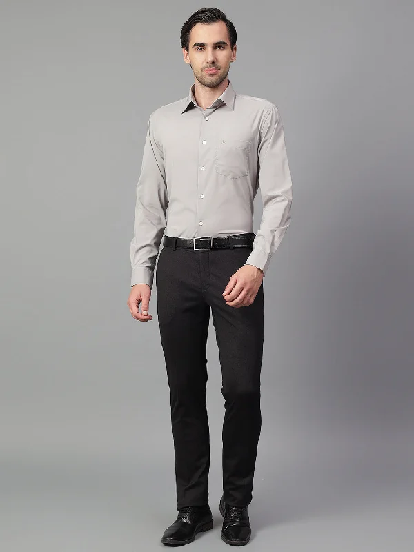 Men's Grey Solid Full Sleeve Formal Shirt