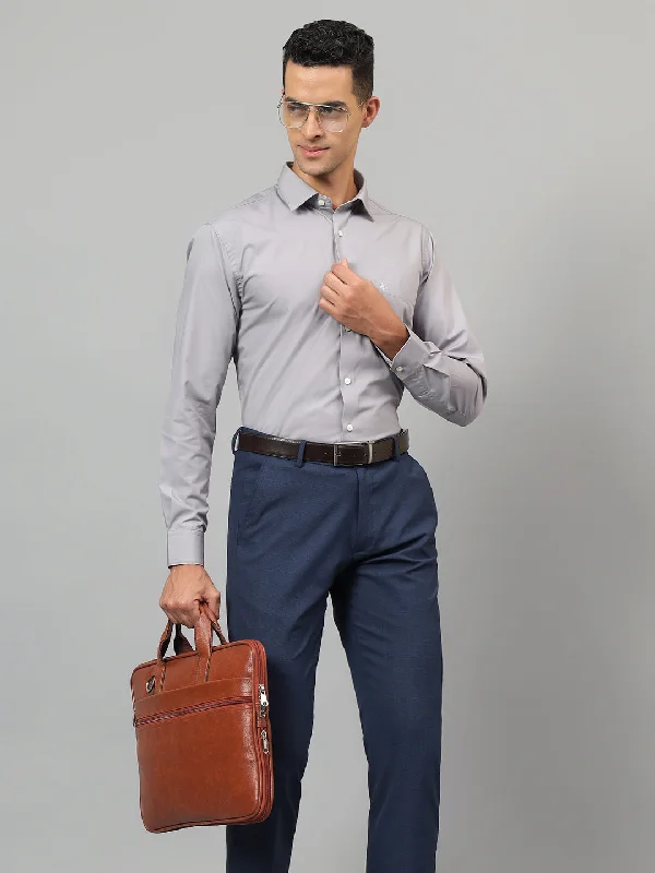 Men's Grey Solid Full Sleeves Formal Shirt