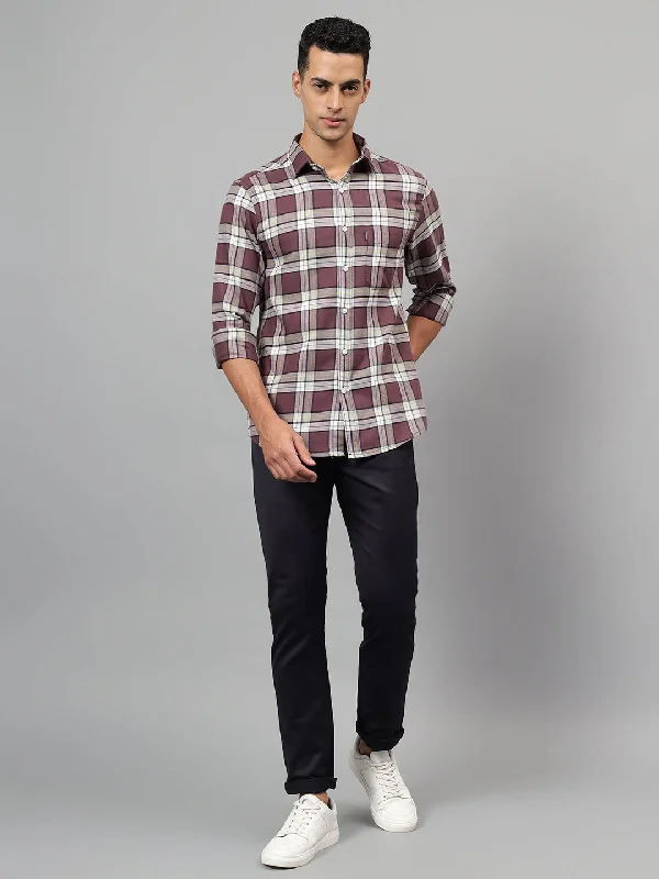 Men's Maroon Checked Casual Full Sleeves Shirt