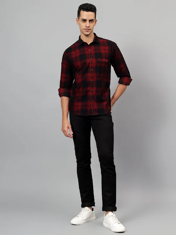 Men's Maroon Checked Casual Full Sleeves Shirt