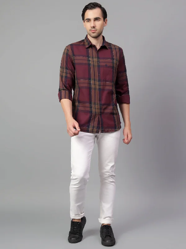 Men's Maroon Checked Full Sleeve Casual Shirt