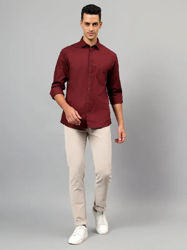 Men's Maroon Solid Casual Full Sleeves Shirt