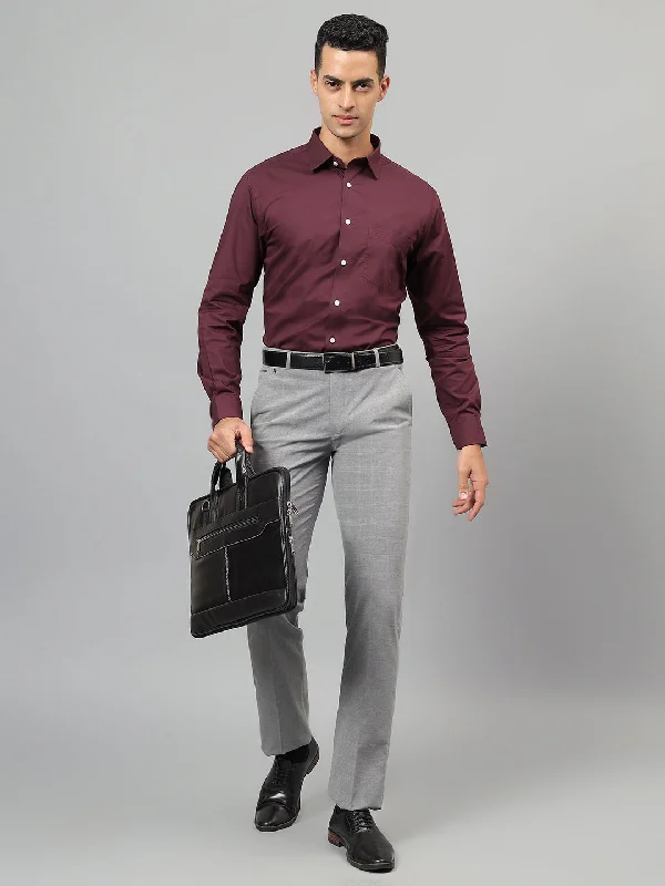 Men's Maroon Solid Full Sleeves Formal Shirt