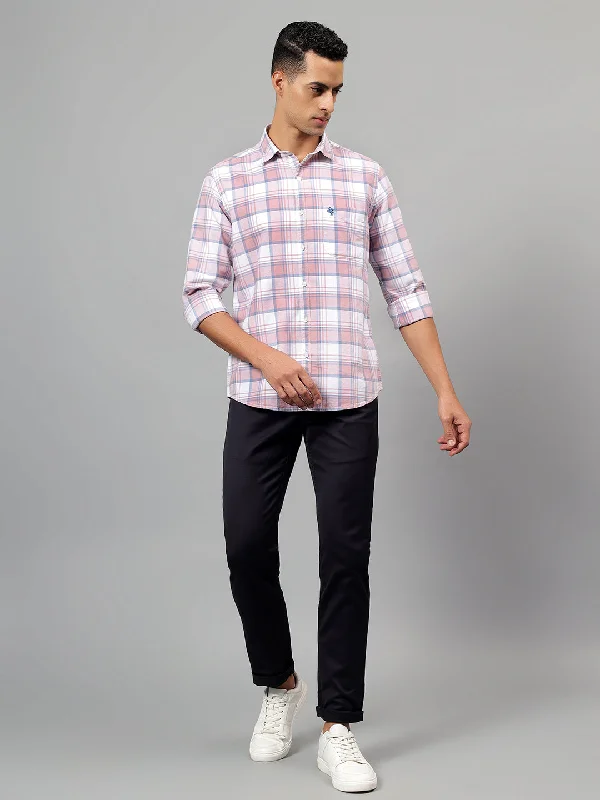 Men's Pink Checked Full Sleeves Casual Shirt