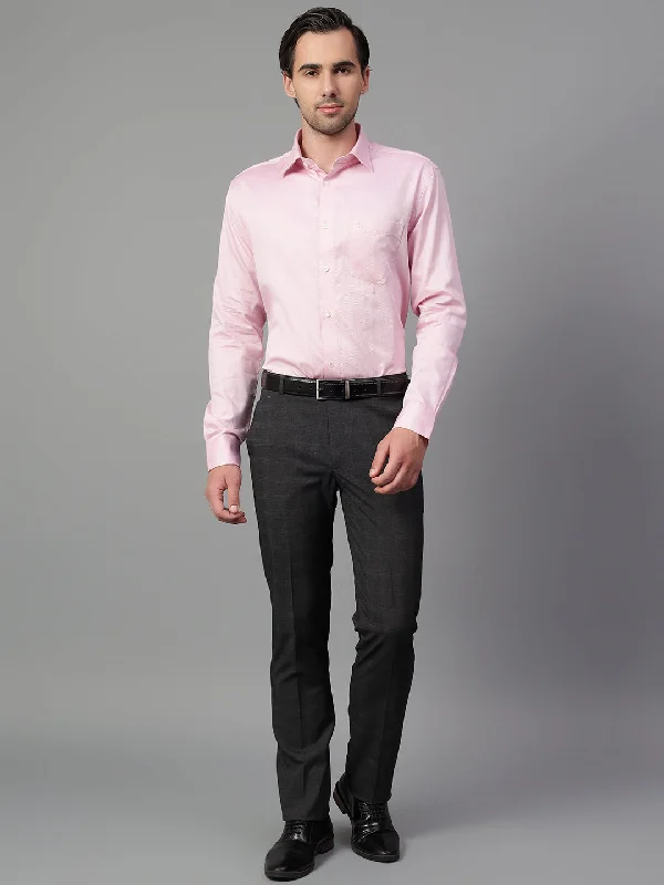 Men's Pink Self Design Full Sleeve Formal Shirt