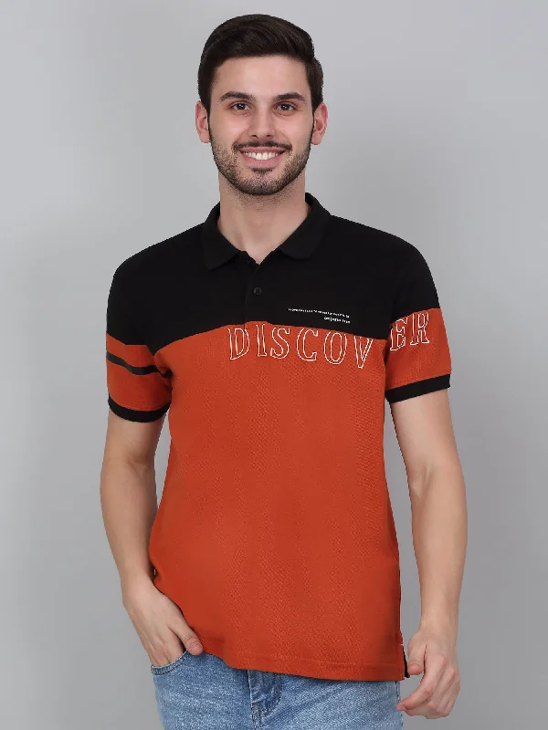 Men's Rust Printed Polo Neck T-shirt