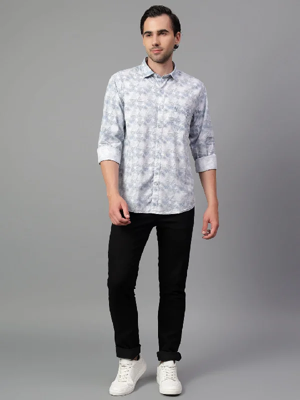 Men's Sky Blue Printed Full Sleeve Casual Shirt