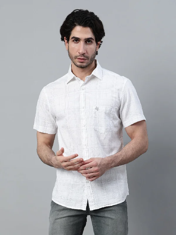 Men's White Checkered Half Sleeve Casual Shirt