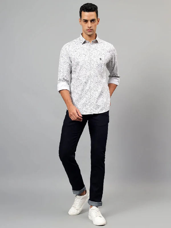 Men's White Printed Casual Full Sleeves Shirt