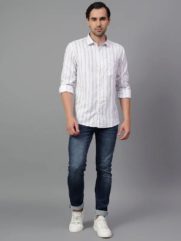 Men's White Stripe Full Sleeve Casual Shirt