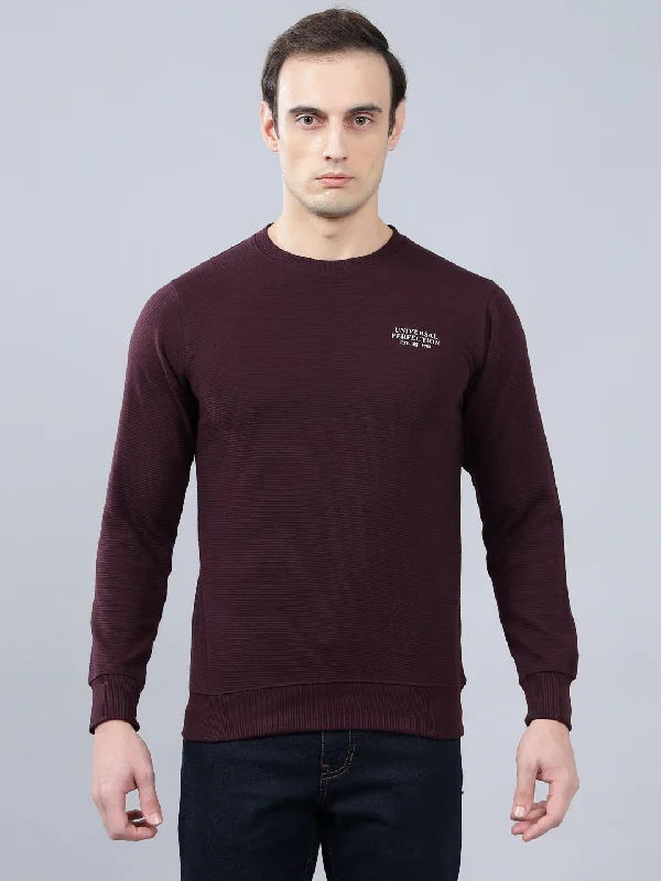 Men's Wine Self Design Full Sleeves T-shirt For Winter