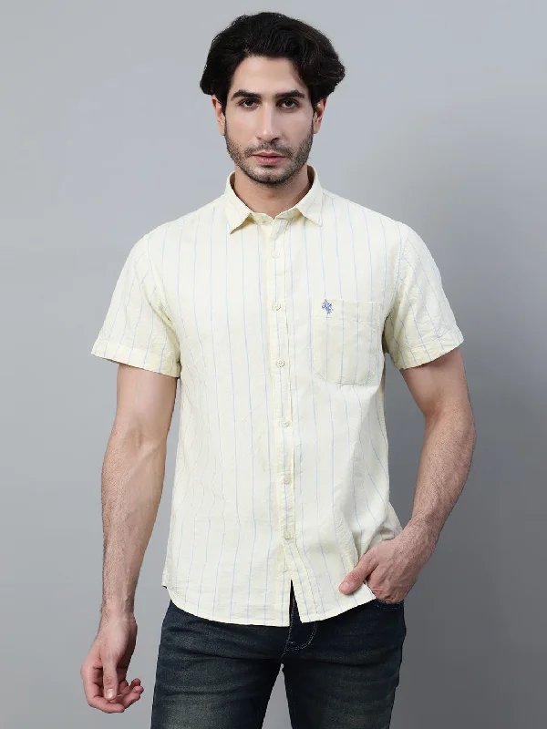 Men's Yellow Striped Half Sleeve Casual Shirt