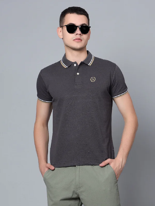 Men Dark Grey Polo T-Shirt