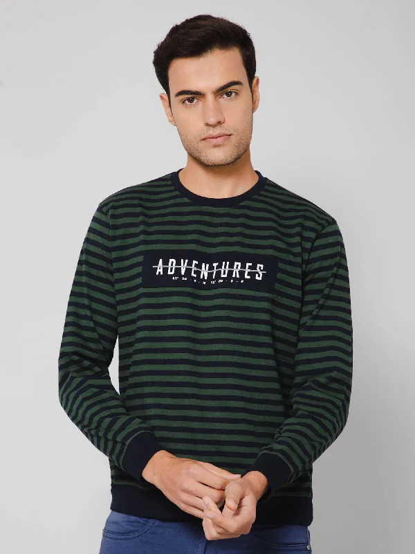 Men Round Neck Full Sleeves Winter Wear Green T-Shirt