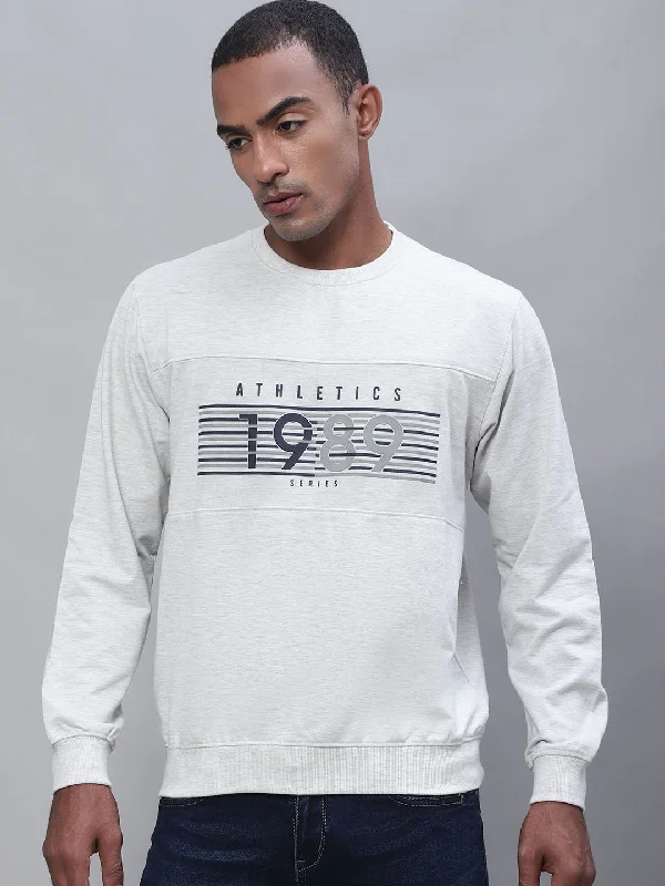 Men Round Neck Full Sleeves Winter Wear Grey Melange T-Shirt