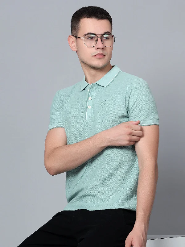 Men Light Green Polo T-Shirt