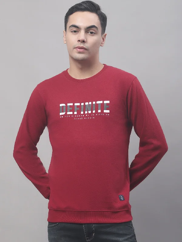 Men Round Neck Full Sleeves Winter Wear Maroon T-Shirt