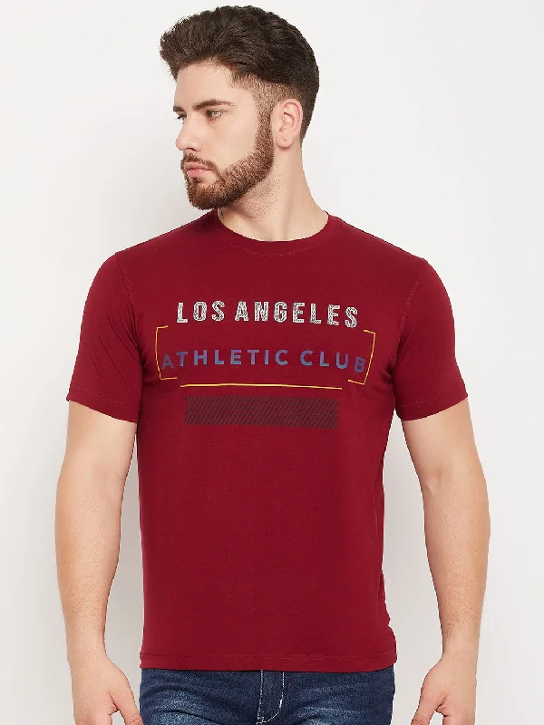 Men Maroon Round Neck T-Shirt