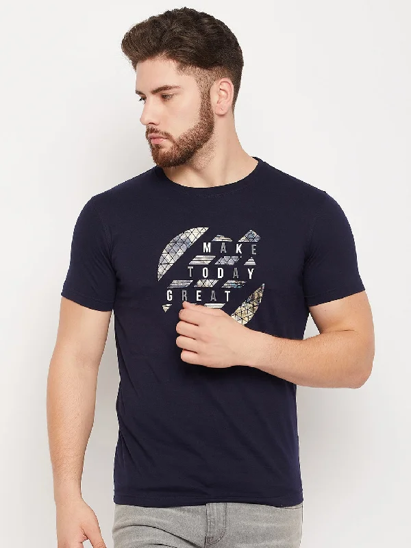 Men Navy Round Neck T-Shirt