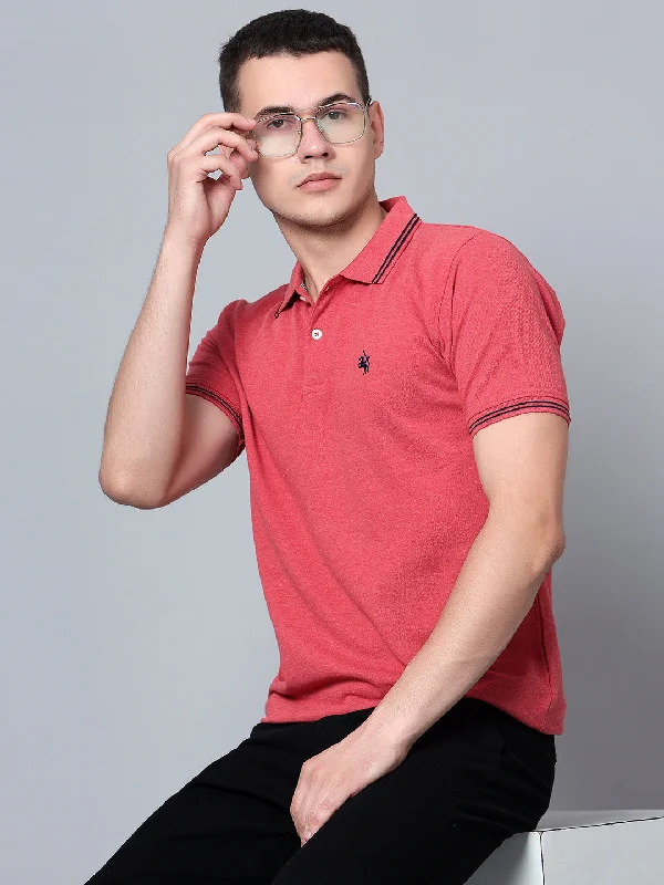 Men Red Mélange Polo T-Shirt