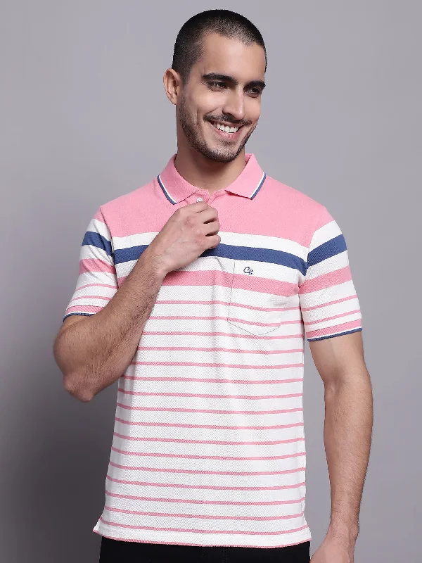 Men Pink Polo Neck T-Shirt