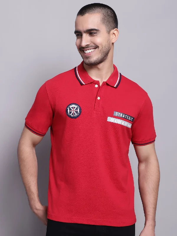 Men Red Polo Neck T-Shirt