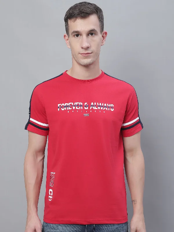 Men Red Round Neck T-Shirt