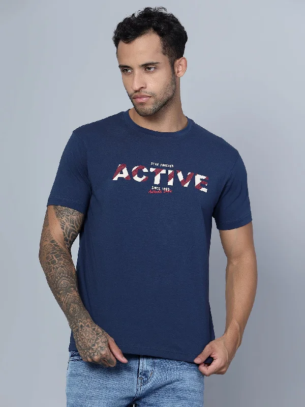 Men Round Neck Blue T-Shirt