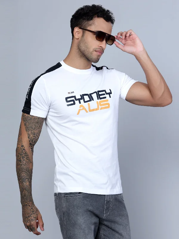 Men Round Neck White T-Shirt