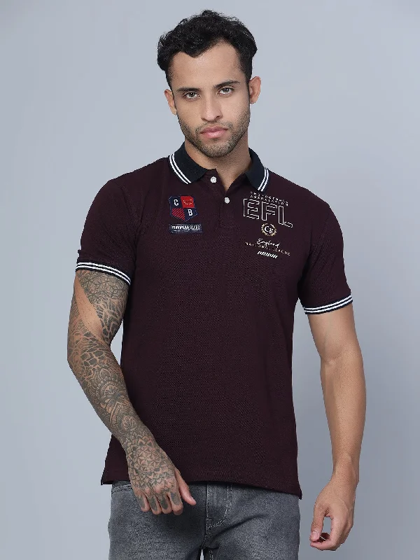 Men Polo Neck Wine T-Shirt