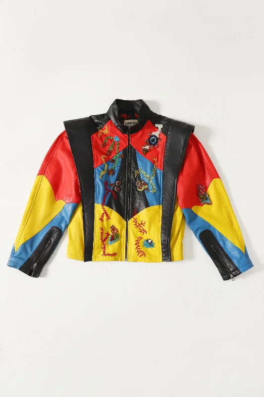 HAND EMBROIDERED LEATHER RACER JACKET