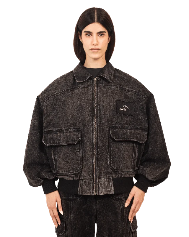 BLACK ACID WASH BOMBER JACKET