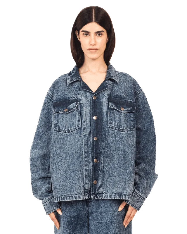 BLUE ACID WASH DENIM TRUCKER JACKET