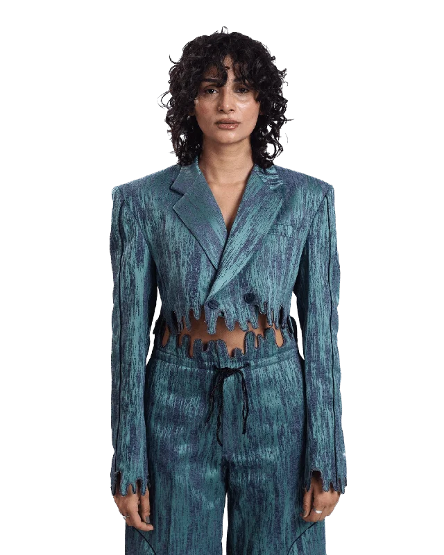 "Ethereal Waves" Cropped Jacquard Blazer