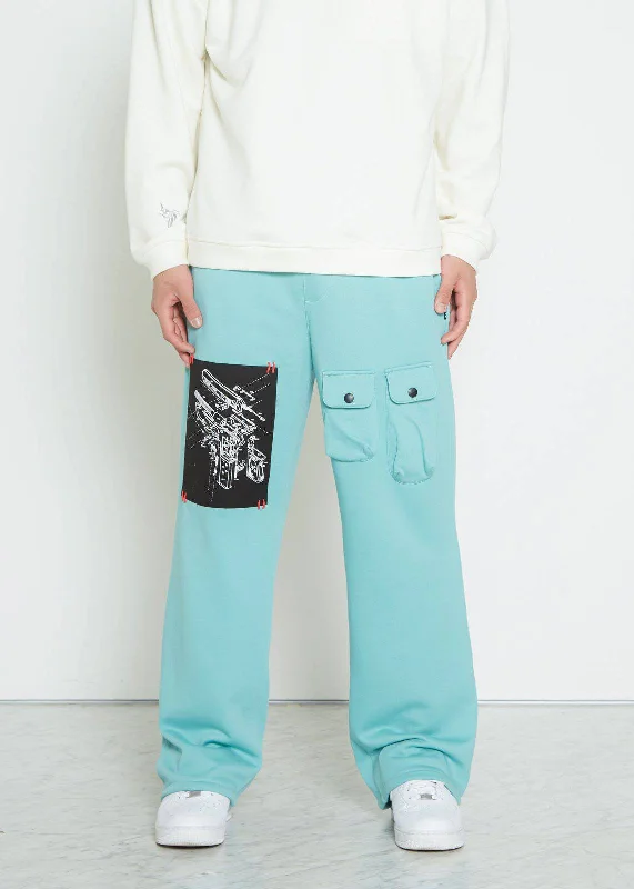 Konus Men's Wide Print Patch French Terry Sweatpants in Teal